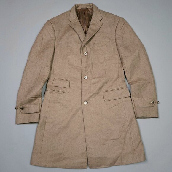 Berkenstein Bespoke Beige Cashmere Top Coat Luxury Designer 44 Chest 42 Length